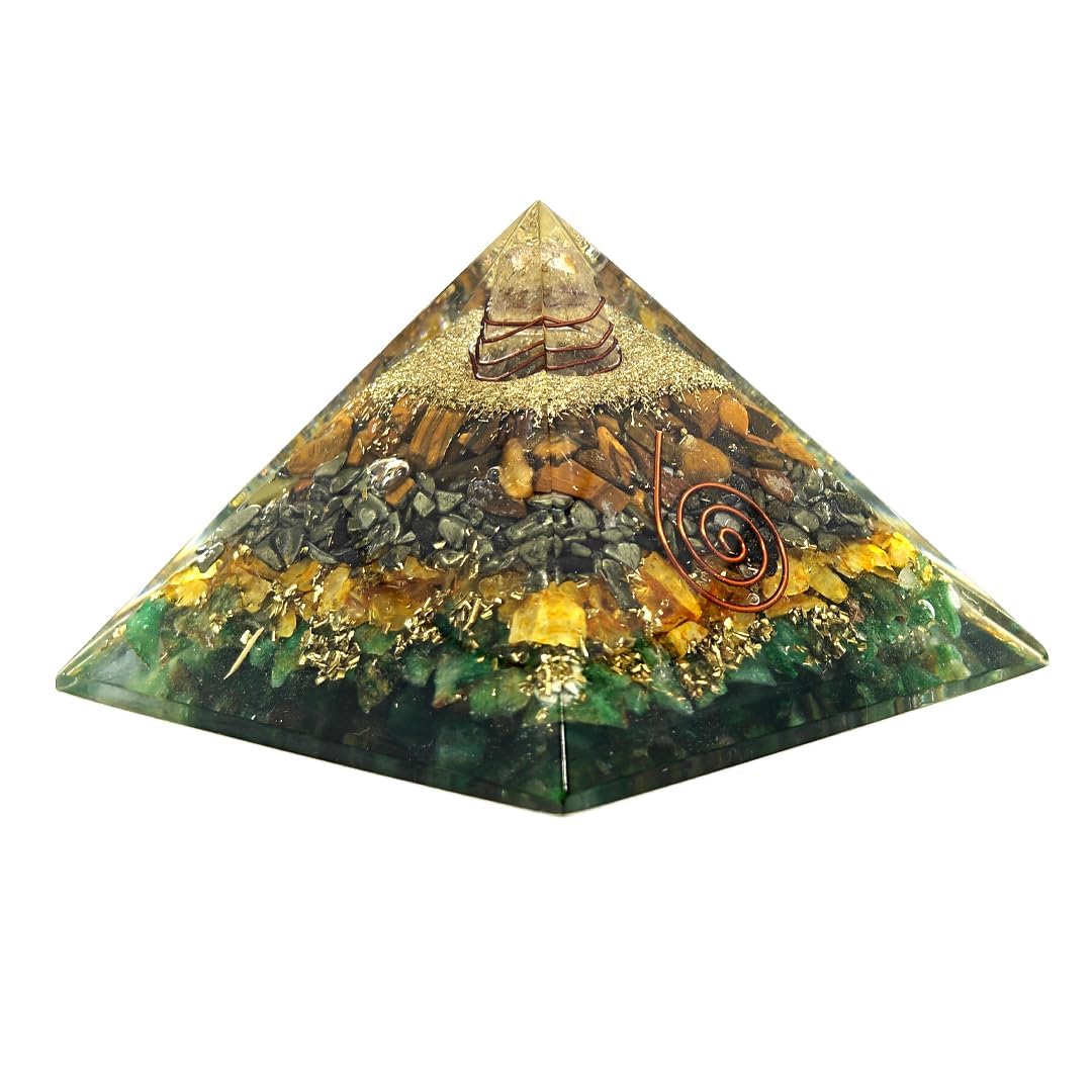 HEALING ZONE Original Crystal Money Magnet Pyramid with Tiger Eye, Pyrite, Green Aventurine & Citrine | Vastu Wealth Enhancer for Good Luck, Prosperity & Money Attraction